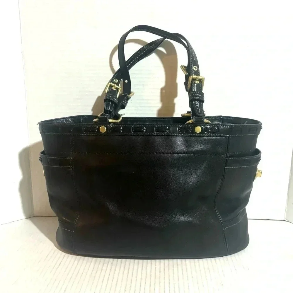 Coach black leather satchel handbag